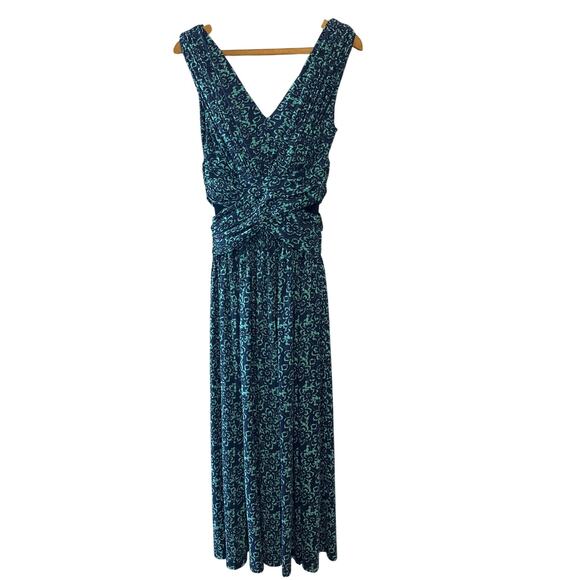 Chiara Boni La Petite Robe Blue Green Abstract V-Neck Maxi Dress Small - Picture 4 of 8